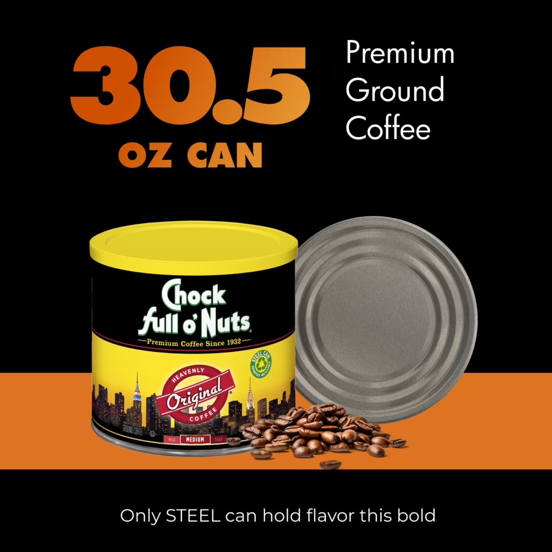 Chock Full o’Nuts Original Medium Roast Ground Coffee Heavenly Coffee 30.5 oz