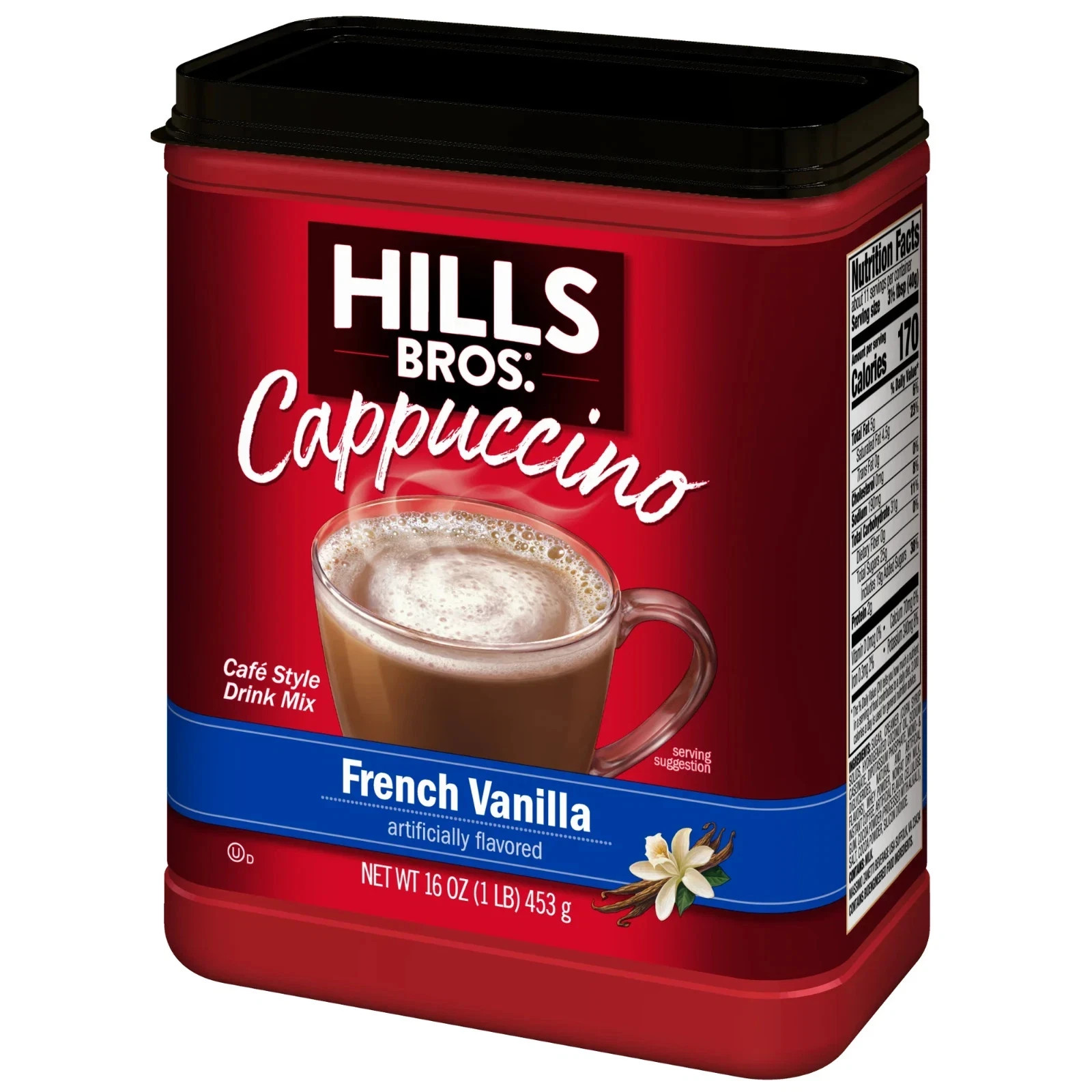 Hills Bros French Vanilla Cappuccino Instant Coffee Mix,16 Ounce Canister 4 Pack