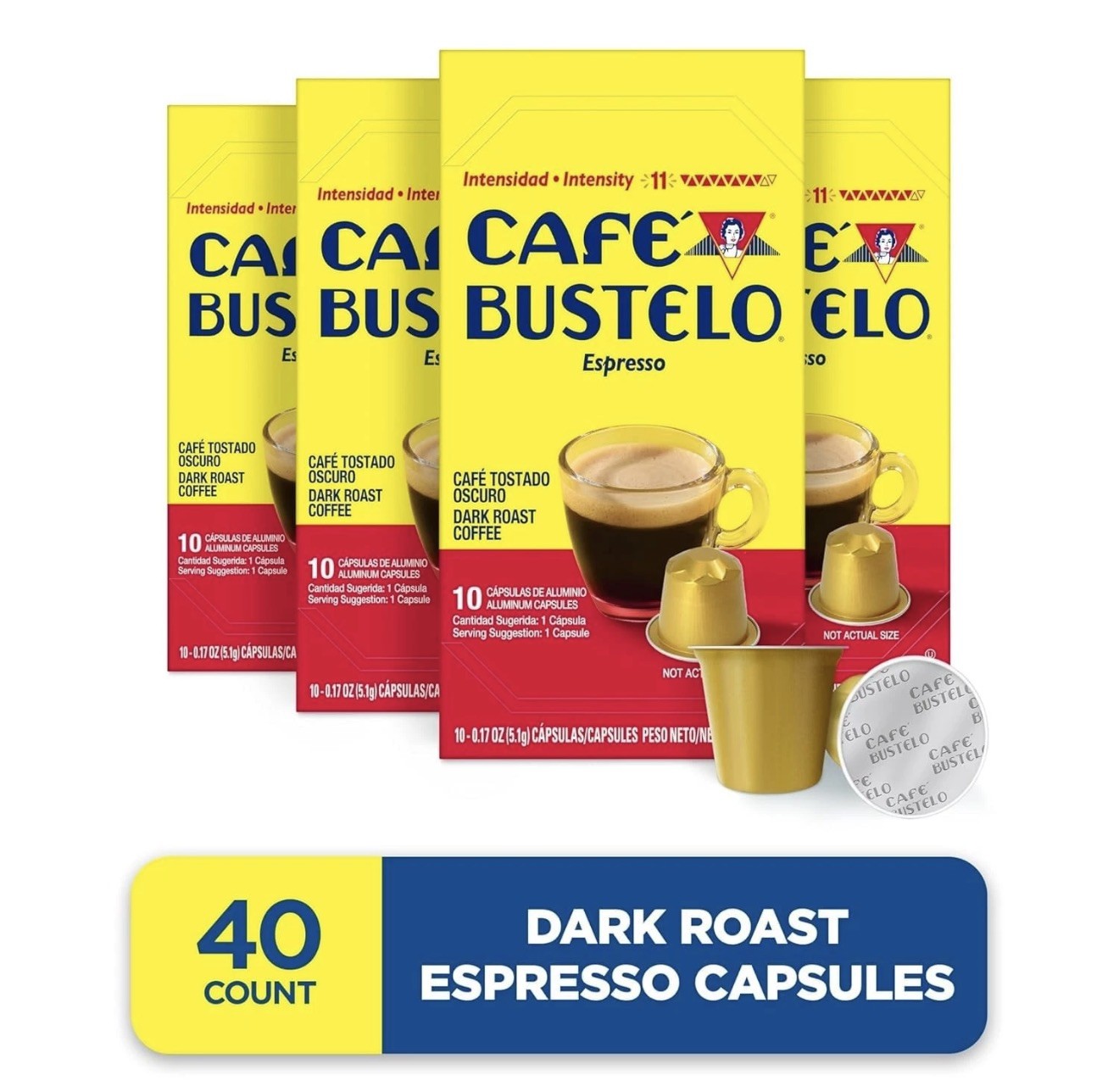 Cafe Bustelo Aluminum Dark Roast Nespresso 40 COUNT Capsules *BB July 2025