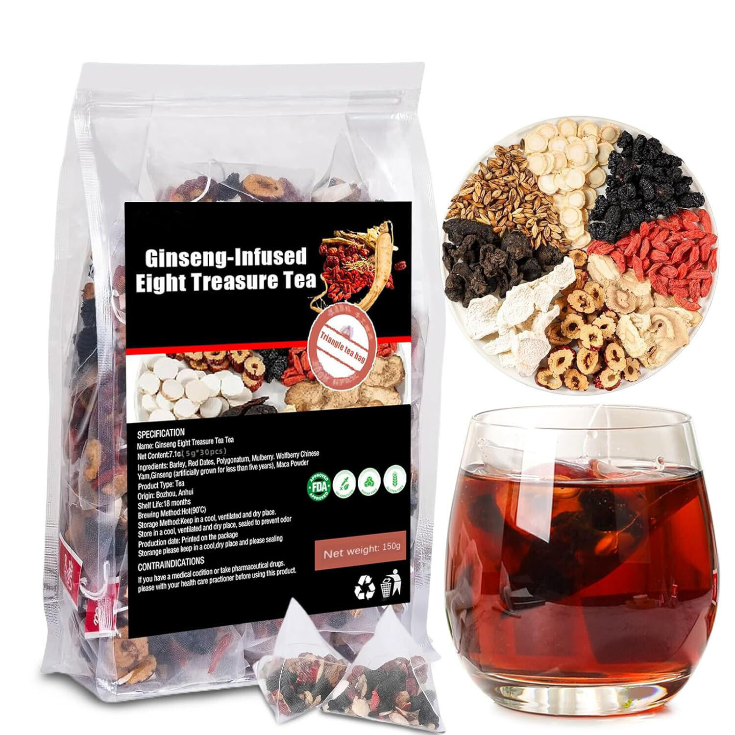 5 Ginseng-infused Eight Treasure Tea Kidney Ginseng Wolfberry Mulberry Health