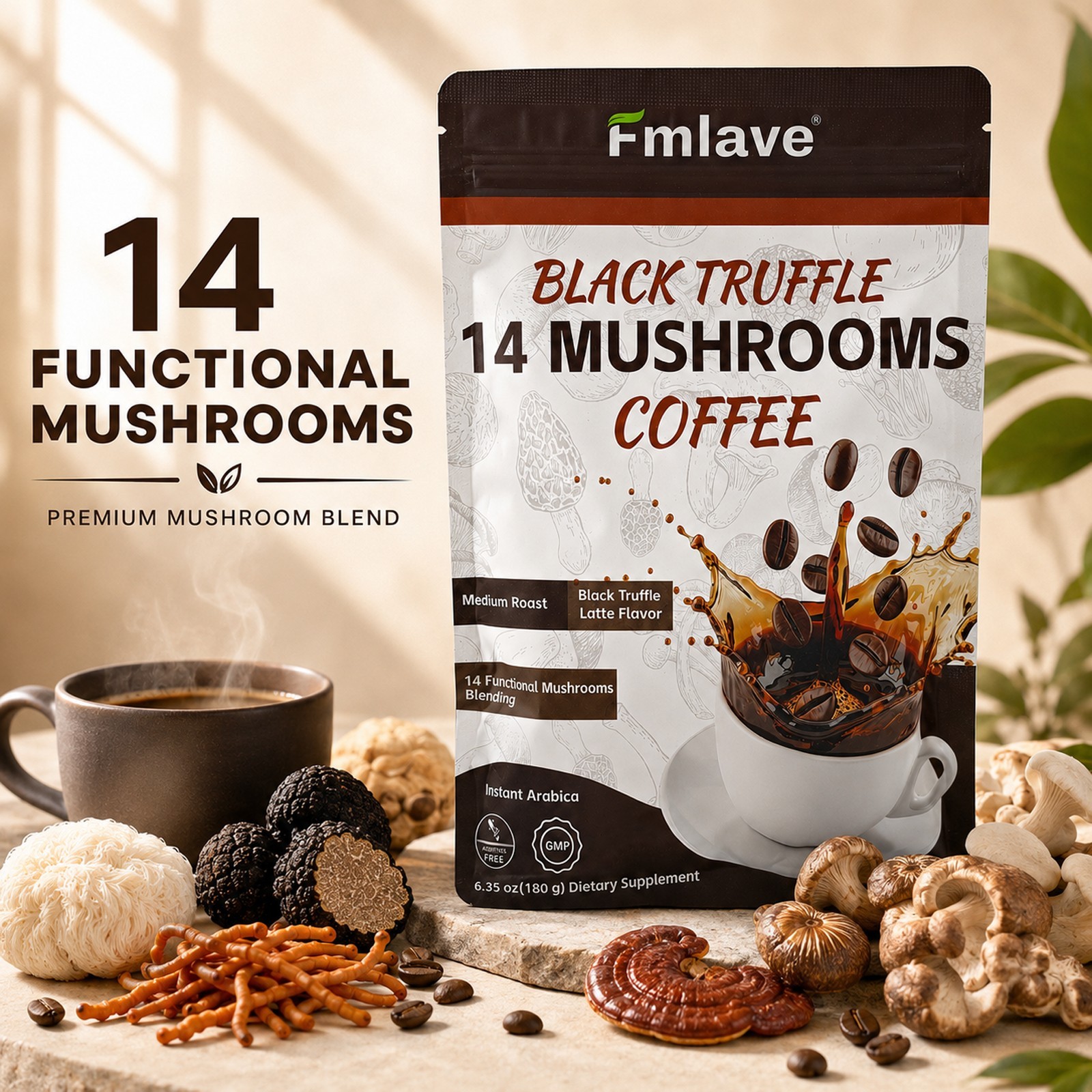 5pack 14-in-1 Organic Mushroom Coffee 100% Authentic US FREE SHIPPING 90 Serving