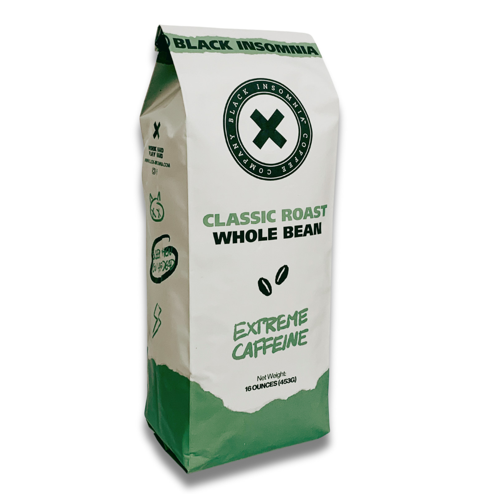 1lb Black Insomnia Extreme Caffeine Whole Bean Coffee Strongest High Caffeinated