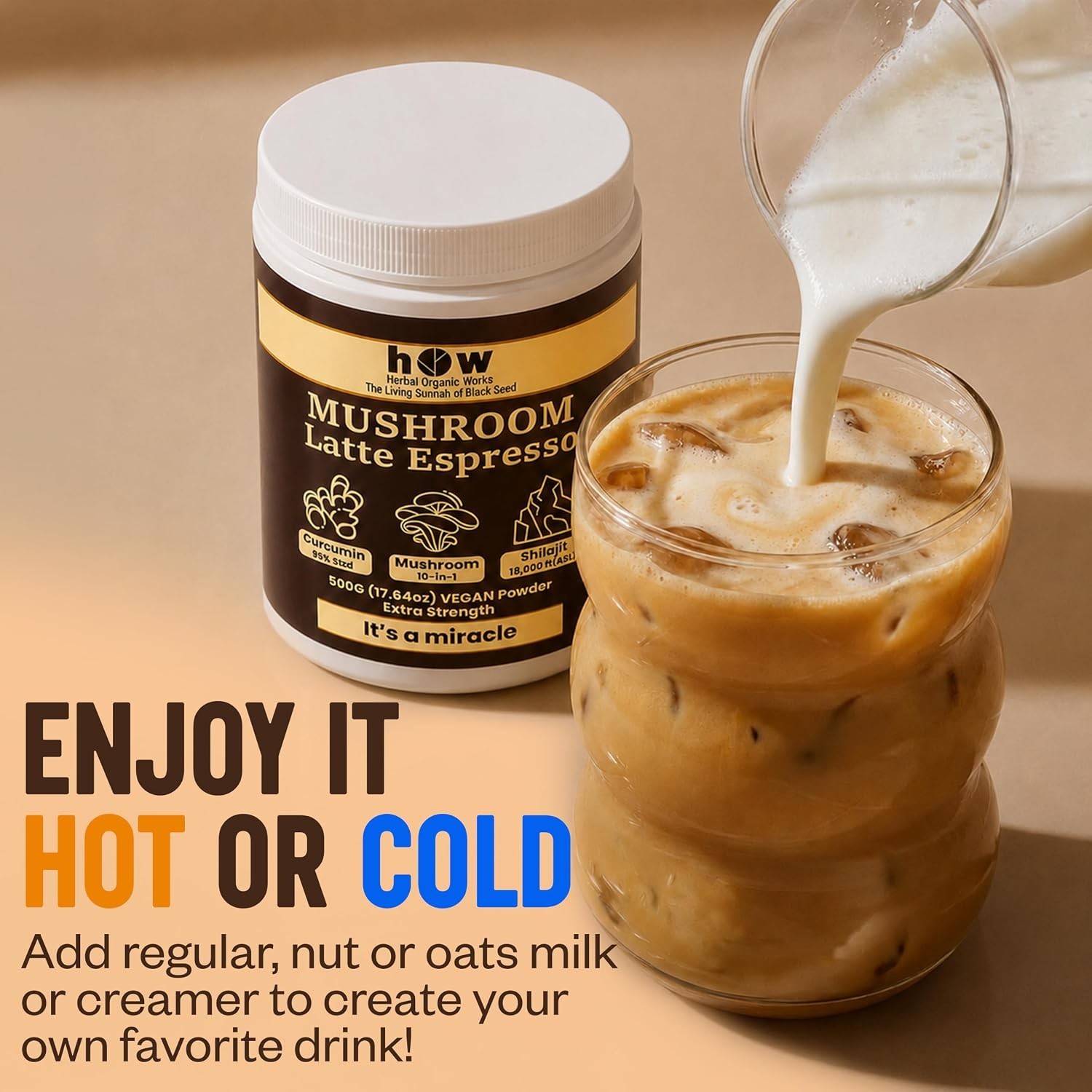 Mushroom Latte Coffee 10-in-1 Functional Mushroom Powder 500g Vegan Curcumin