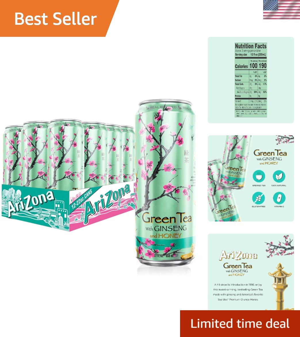 Ready-to-Drink Green Tea with Honey & Ginseng – 264 Fl Oz, 12 Convenient Cans