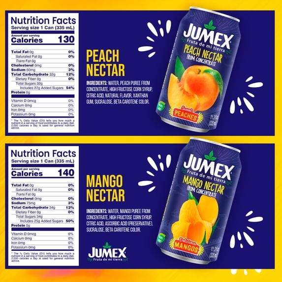 Jumex Mango Nectar Juice & Peach Nectar Juice, 11.3 fl oz, 12 pack