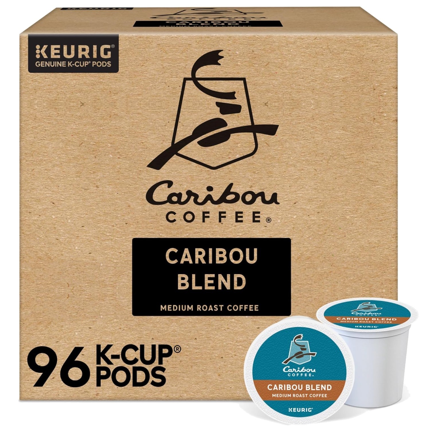 Caribou Blend Medium Roast, 96 Single-Serve Pods