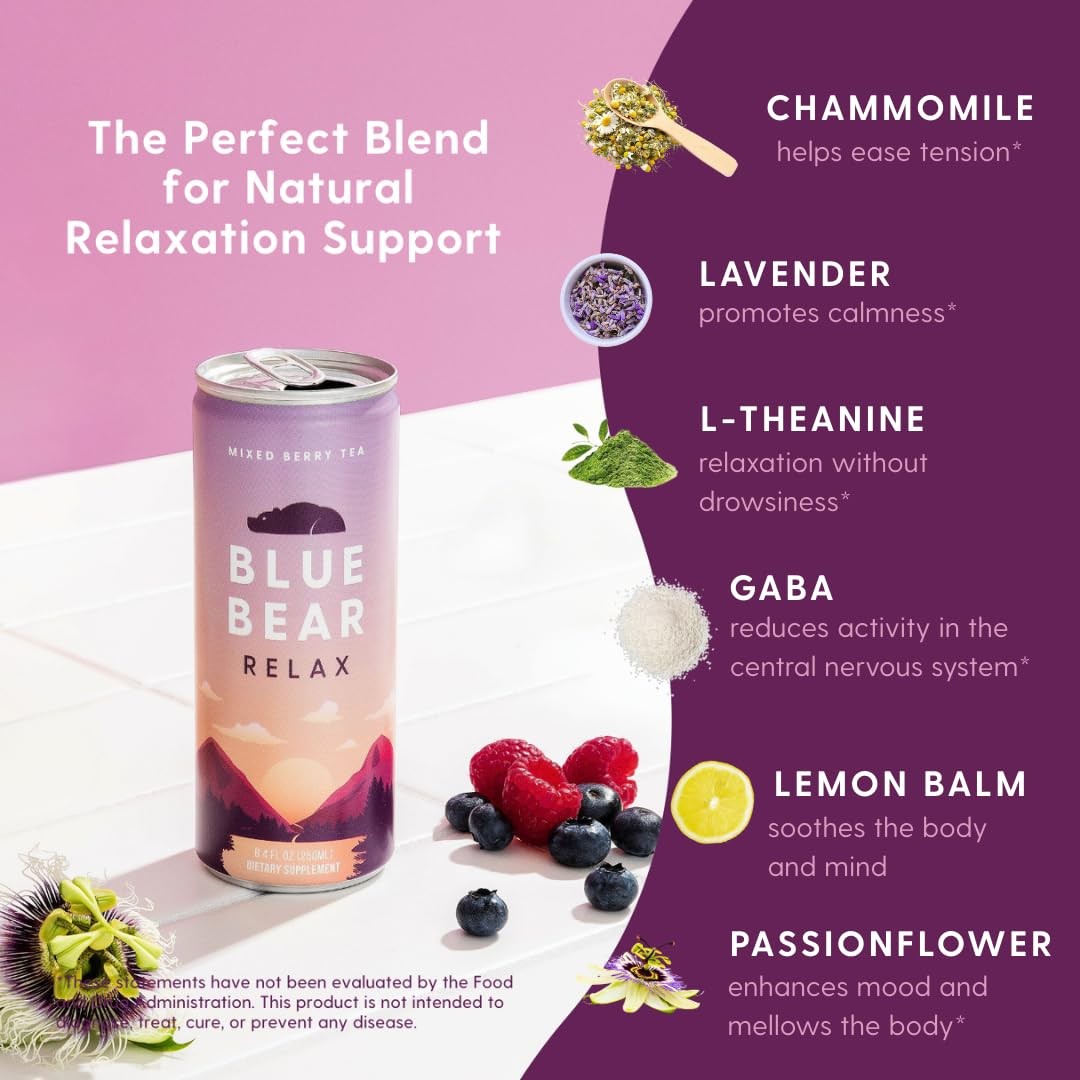 Adaptogen Drink Mixed Berry Tea, Caffeine-Free, Zero Sugar, 8.4 Fl Oz – Stress
