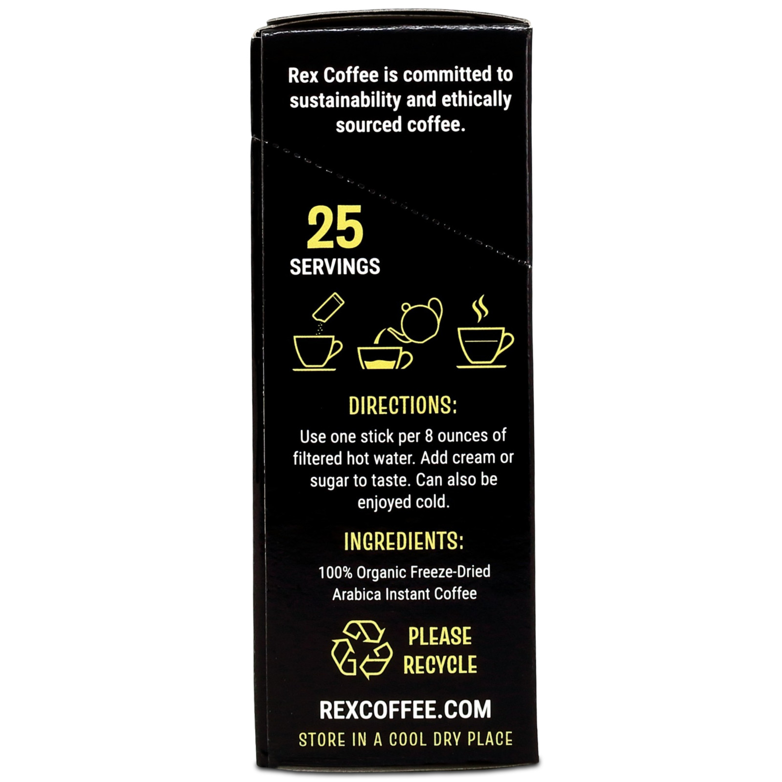 Rex Coffee Organic Fairtrade Instant Sticks Medium Roast Arabica 25 Count