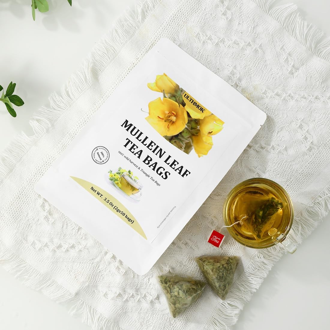 50 Mullein Leaf Tea Bags – 100 Pure, Caffeine Free, Respiratory Support
