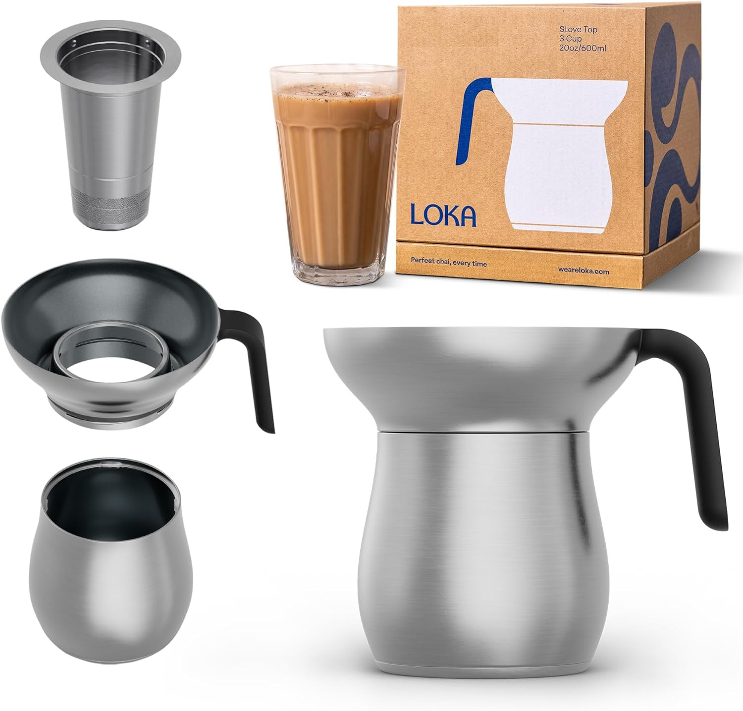 LOKA Chai Maker 20Oz (2-3 Cups) – Authentic Masala, Latte & Loose Leaf Kettle –