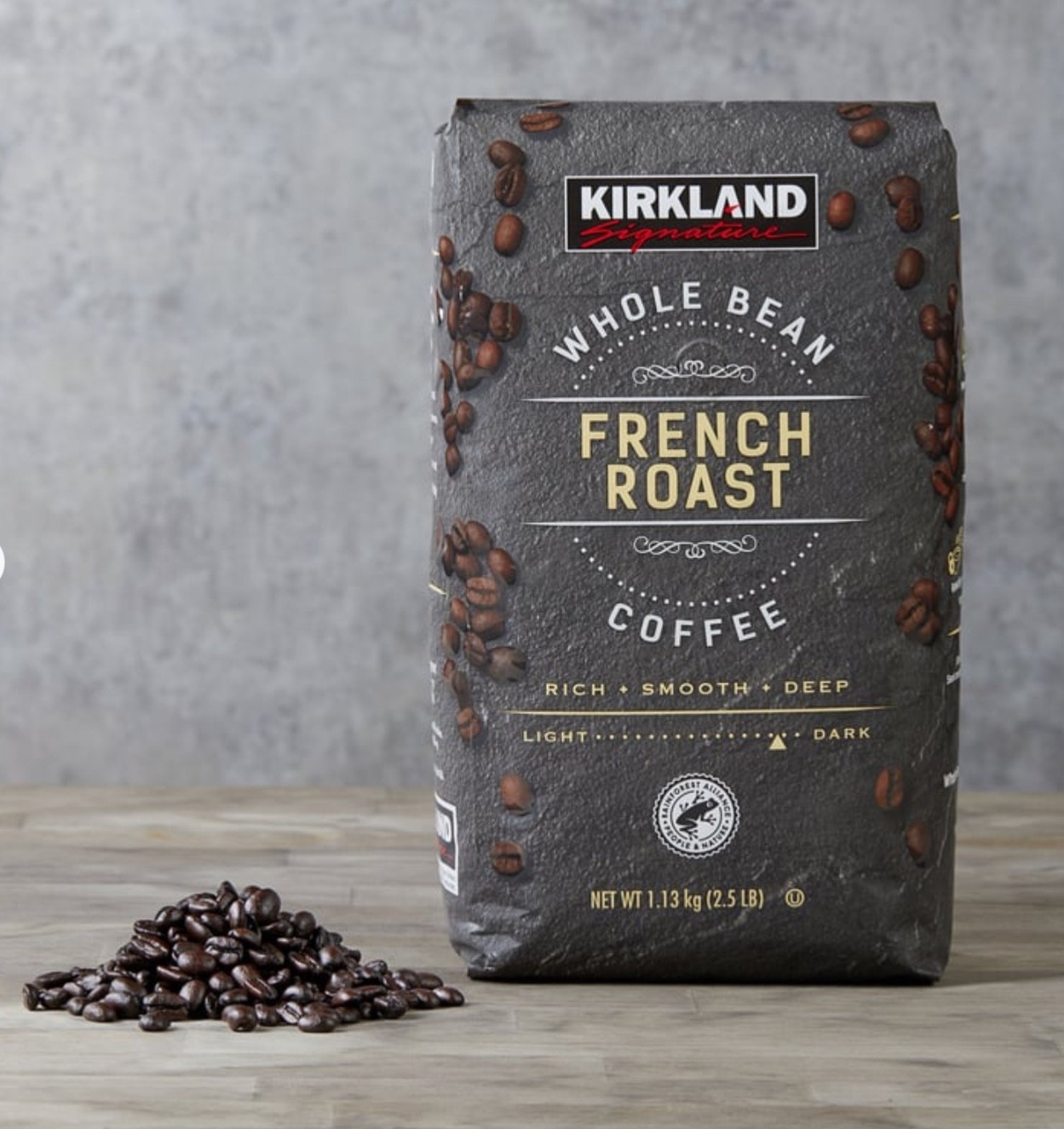 Kirkland Signature Whole Bean Coffee, French Roast, 2.5 lbs. EXP 05/07/2027