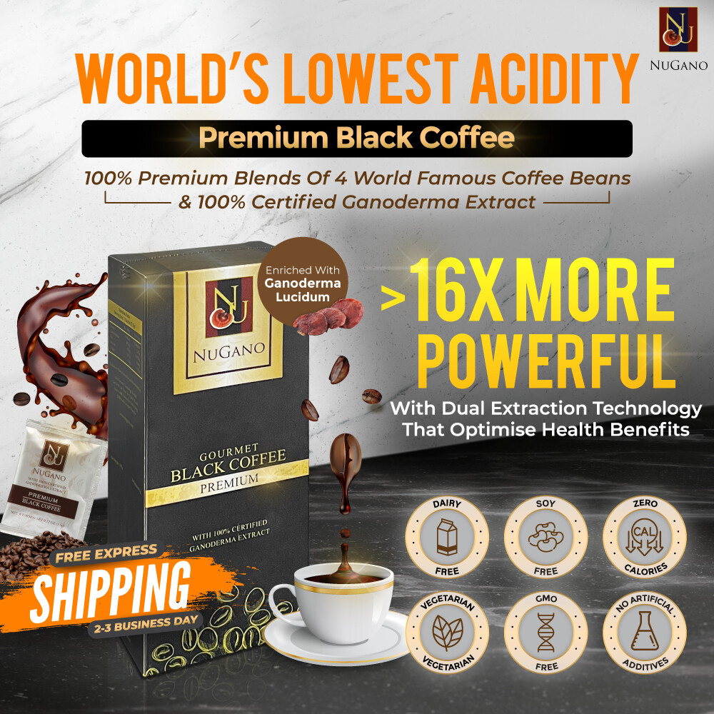 Nugano Gourmet Black Coffee with Ganoderma Lucidum (3-48 Boxes) FREE SHIPPING