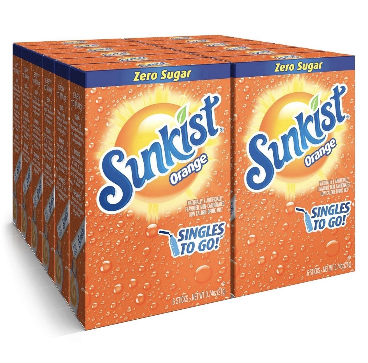 Sunkist Soda Orange Singles to Go Drink Mix, 12 Boxes with 6 Packets Each – 72