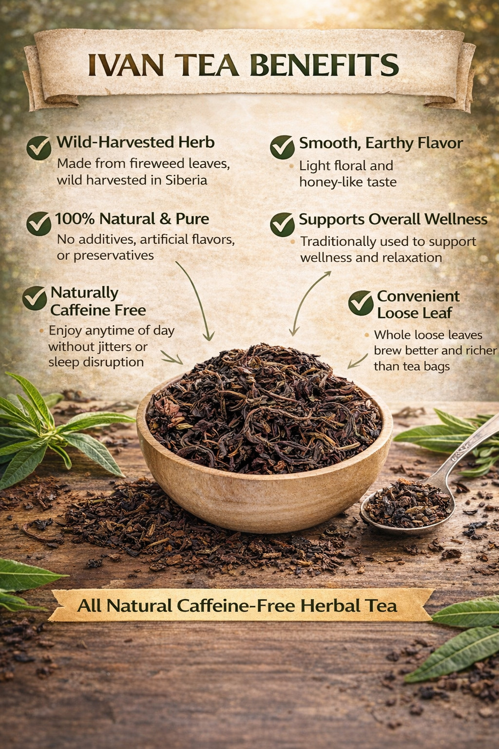 Siberian Fermented Wild Ivan Chai Loose Herbal Tea All Natural, No Caffeine