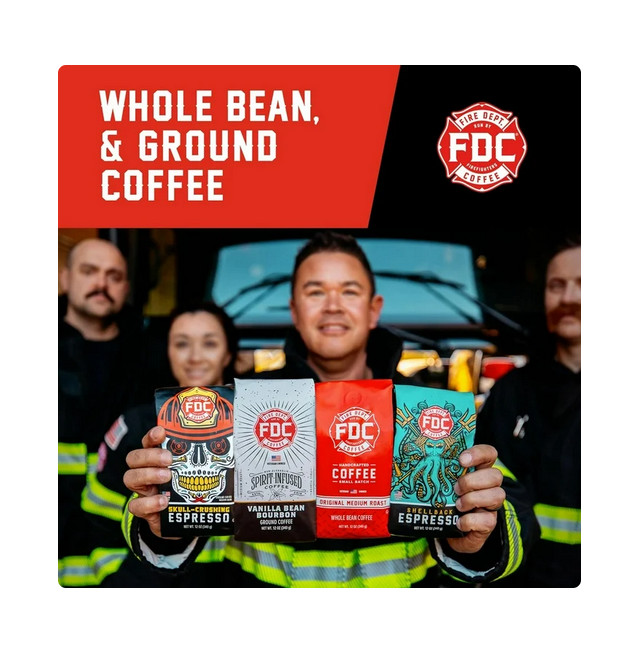 Fire Department Coffee, Black Cherry Bourbon Infused, Premium Ground Coffee, Med