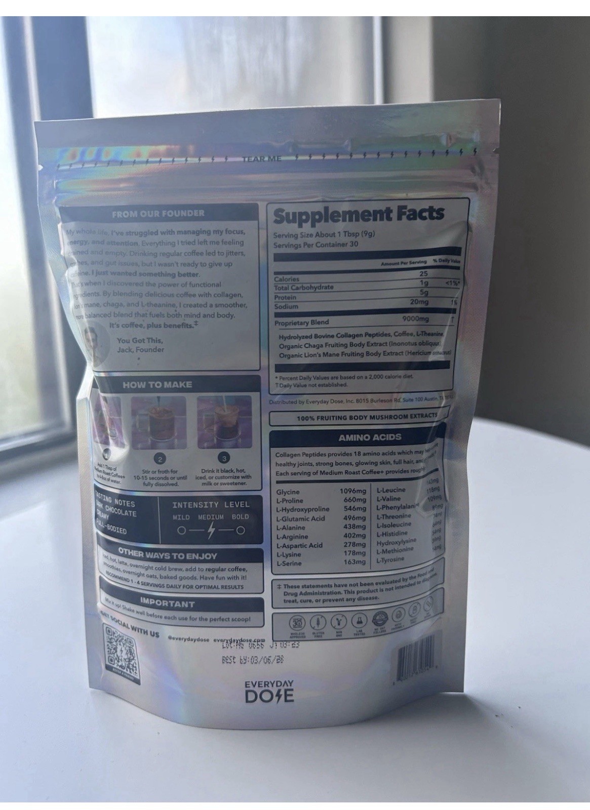 Free Shipping! 9.5 Oz Larger Bag Everyday Dose Mushroom Coffee Medium Roast.