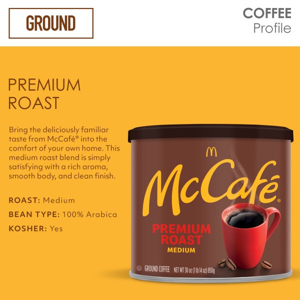 McCafe Premium Roast, Ground Coffee, Medium Roast, 30oz. Canned