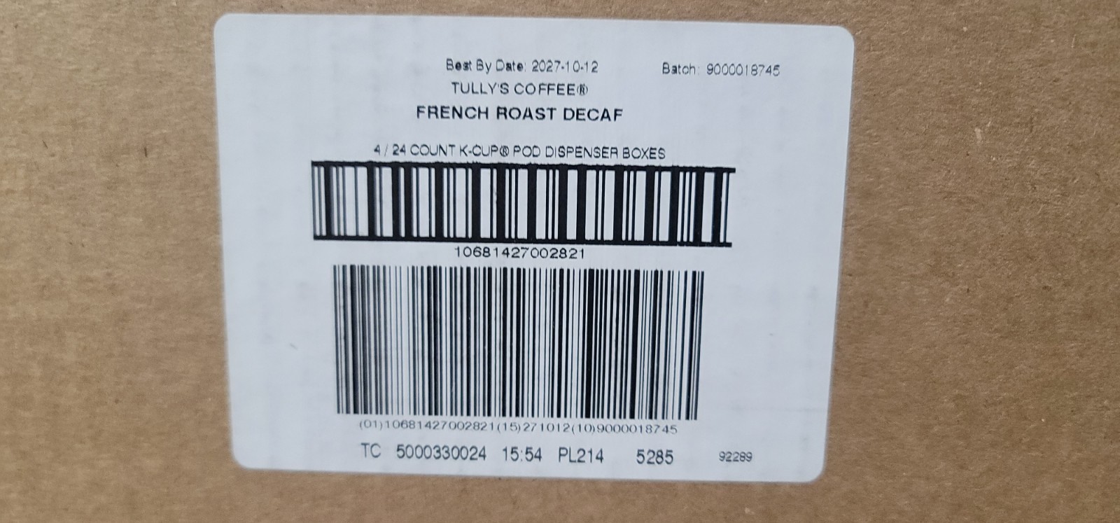 Tully’s Coffee French Roast DECAF, Keurig K-Cup Pods, Dark Roast – CASE OF 96