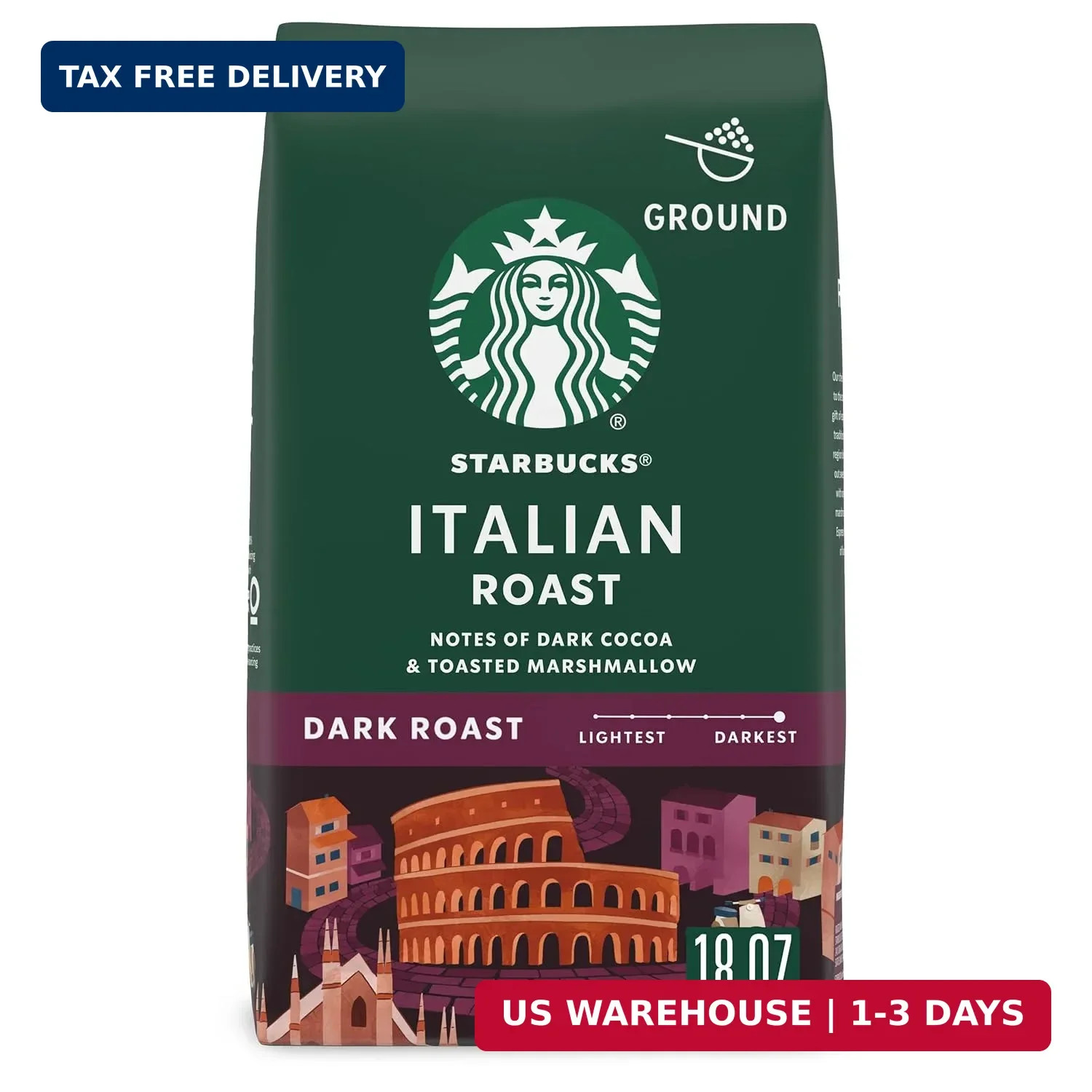 Starbucks Ground Coffee, Dark Roast Coffee, Italian Roast, 100% Arabica, 1 bag (