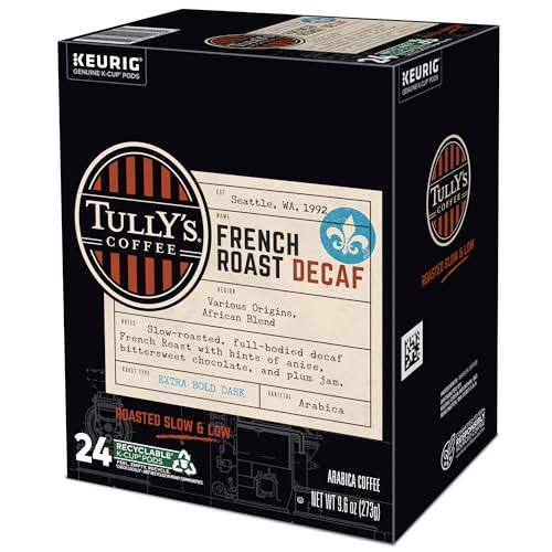 Tully’s Coffee French Roast Decaf, Keurig Single-Serve K-Cup Pods, Dark…