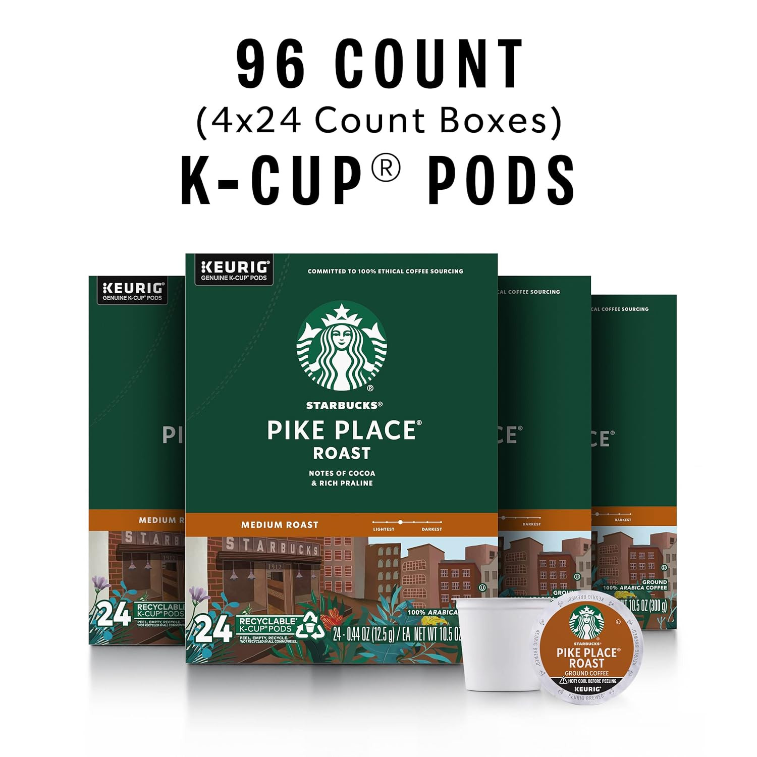 Starbucks K-Cup Coffee Pods, Medium Roast Hot or Iced Coffee, Pike Place Roast,