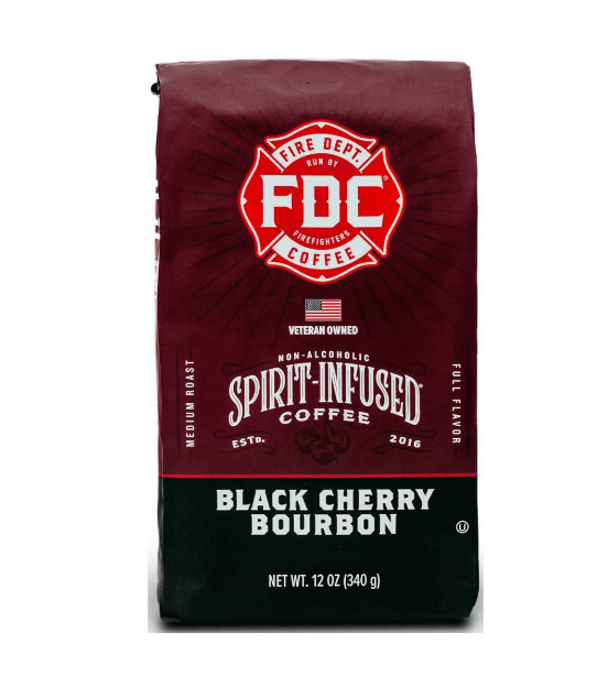 Fire Department Coffee, Black Cherry Bourbon Infused, Premium Ground Coffee, Med