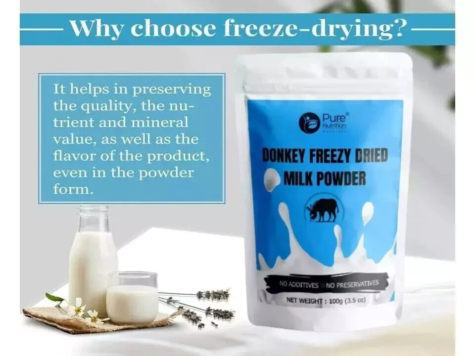100% PURE NATURAL HERBS DONKEY MILK POWDER FREEZE DRIED 100GM (3.5 Oz)