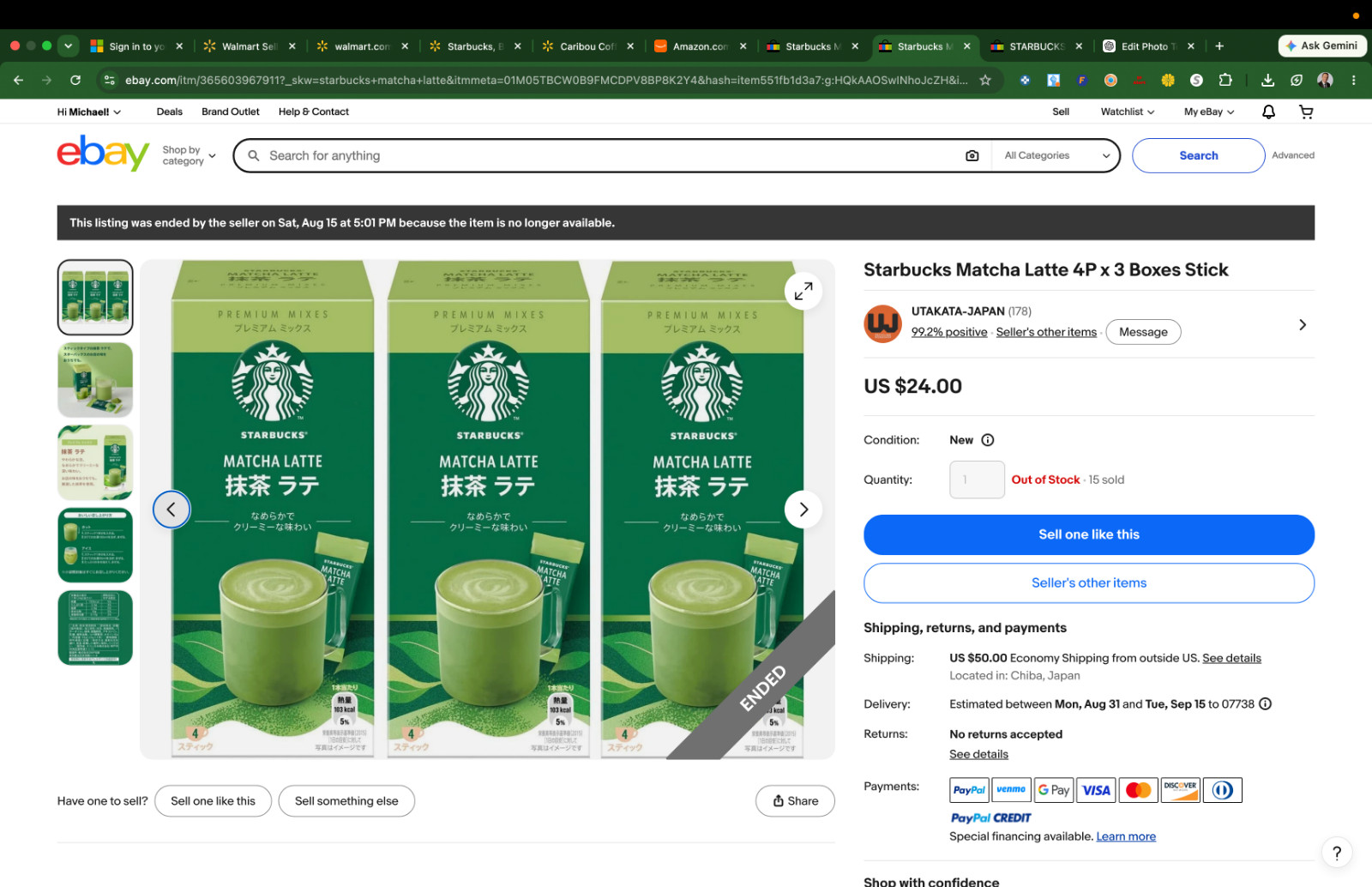 STARBUCKS Original Sweetened Matcha Latte Mix – 4 Box USA BB 3/27