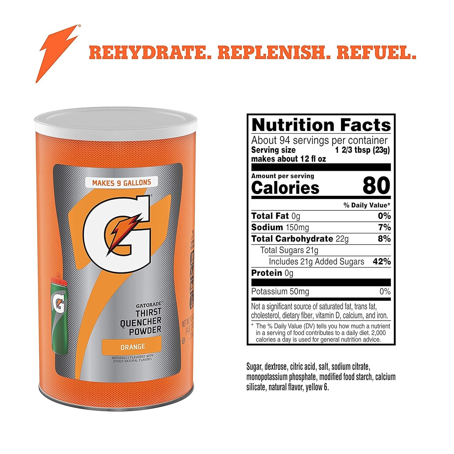 Gatorade Thirst Quencher Powder Water Rehydrate 76.5oz Canister