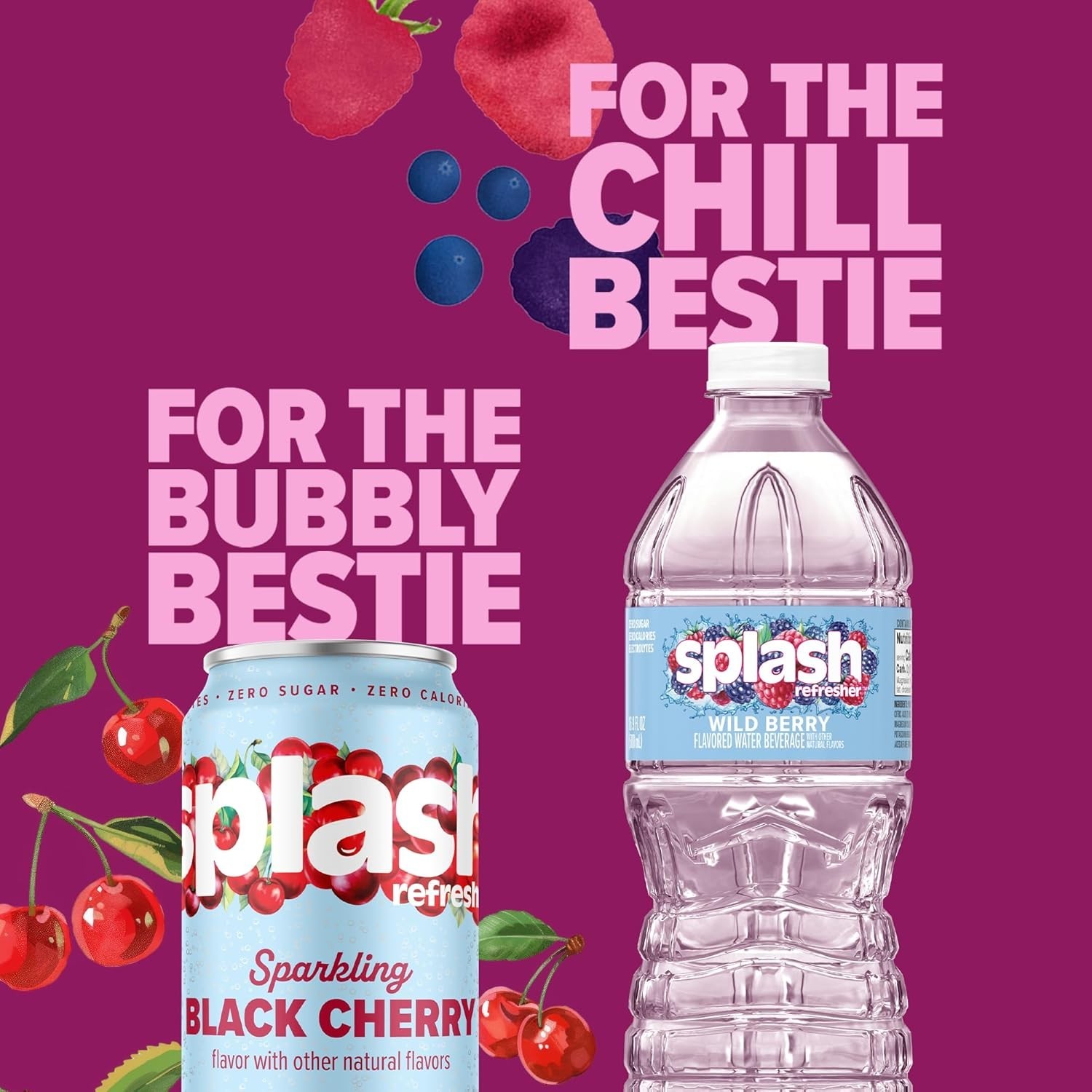 SPLASH REFRESHER Flavored Water Bottles, Wild Berry Flavor – 6-Pack, 16.9 Fl Oz