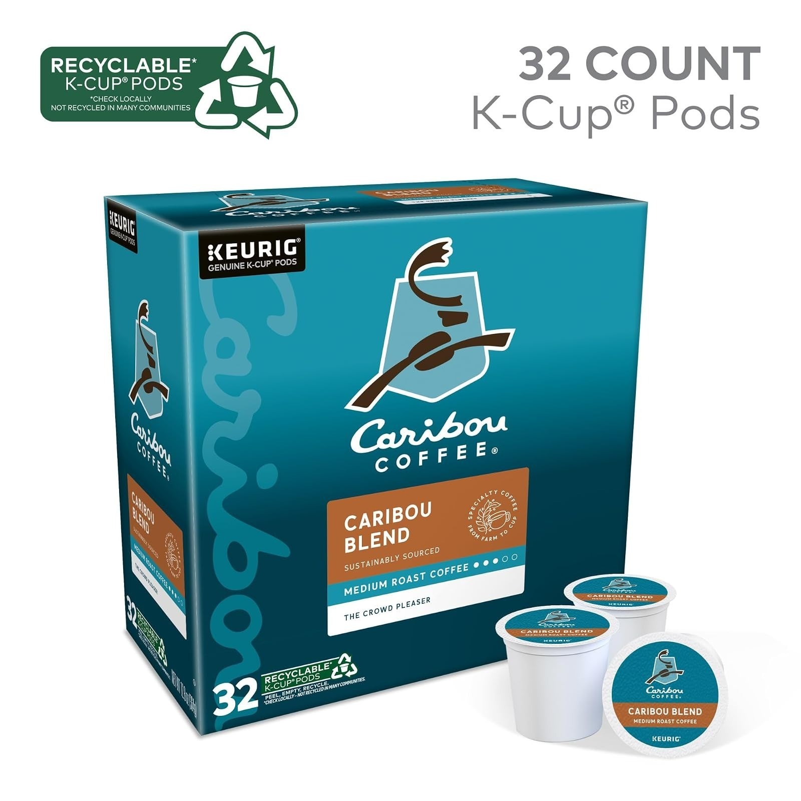 Caribou Coffee Caribou Blend Keurig K-Cup Pods Medium Roast 32 Count