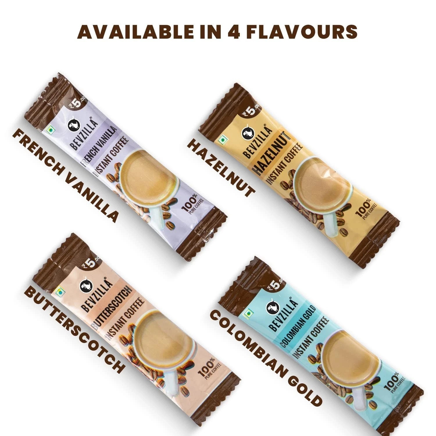 Bevzilla 48 Instant Coffee Powder Sachets (Hazelnut) – 96 Grams Hot & Cold Coffe