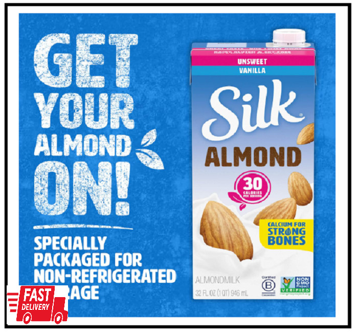Silk Almond Milk, Unsweetened Vanilla, 32 Fluid Ounce Pack of 6, Vanilla Almond