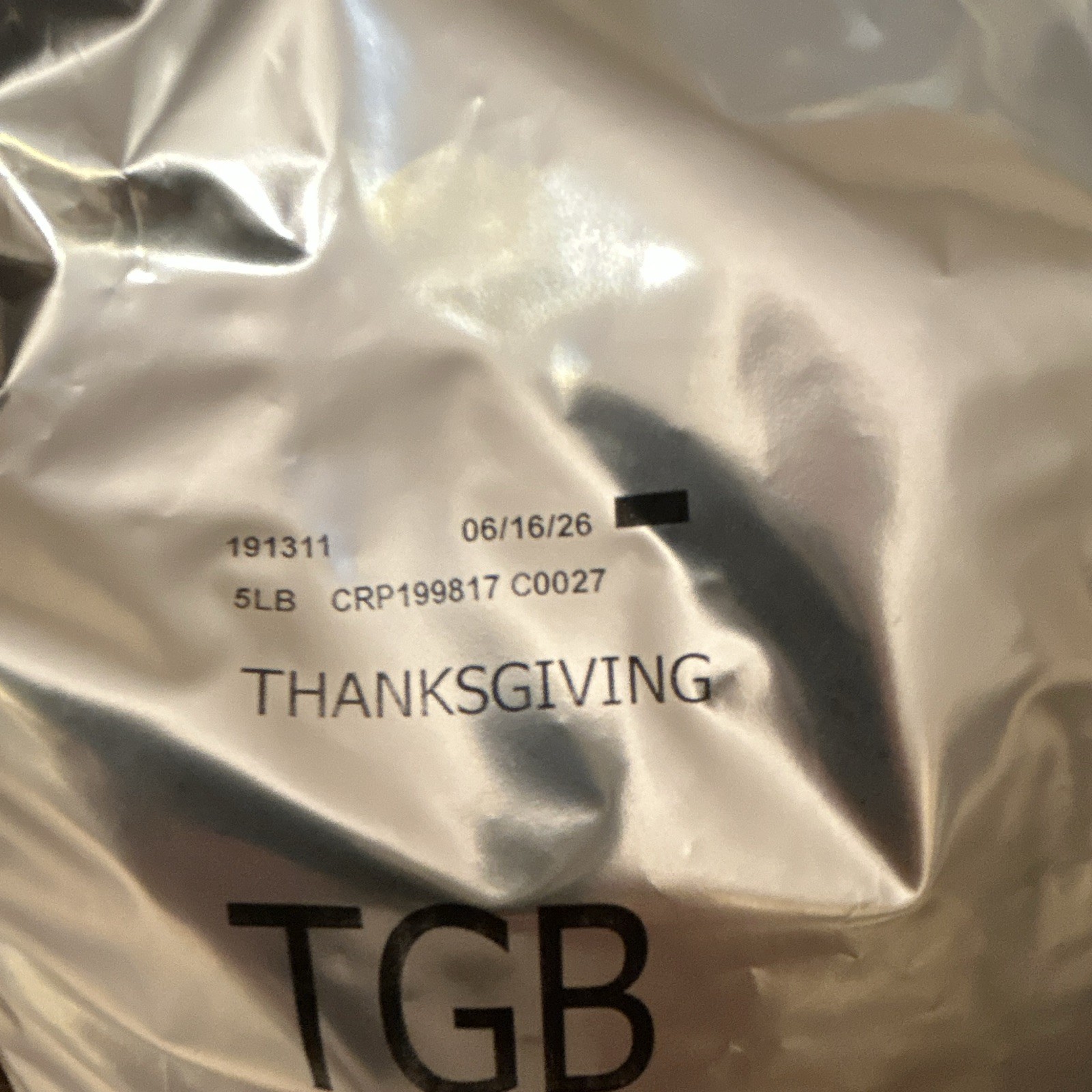 TGB Thanksgiving Whole Bean Coffee Beans 5 lb Bag Exp 06/16/26