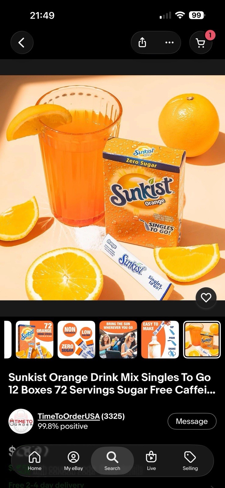 Sunkist Soda Orange Singles to Go Drink Mix, 12 Boxes with 6 Packets Each – 72