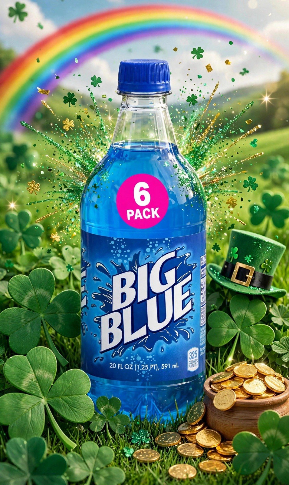 Big Blue Soda 20oz Exotic Pop 6 Pack Of Bottles ( Big Red )