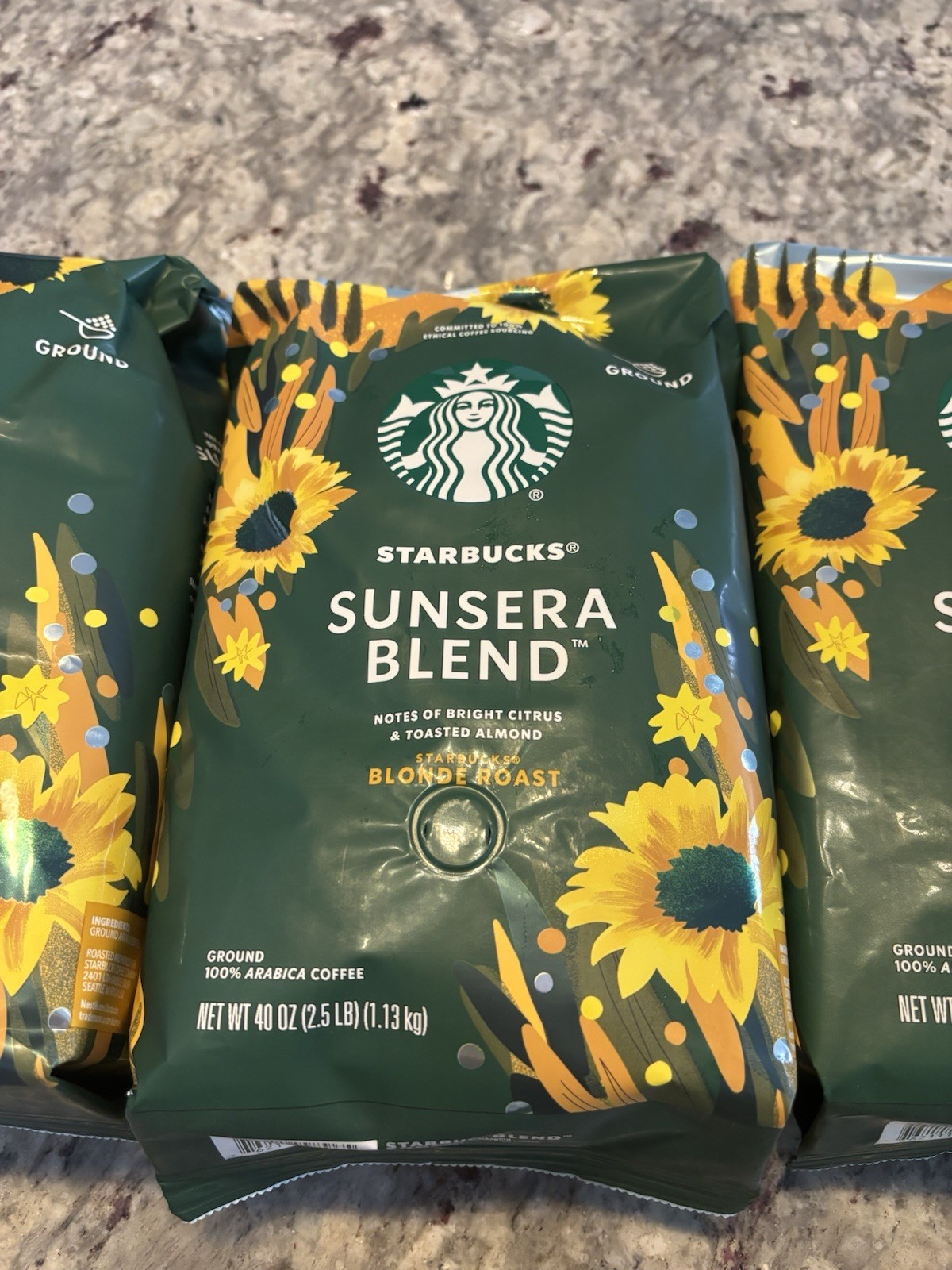 7.5 LB Starbucks Sunsera Blend Ground Coffee 3 Bag Light Roast Blonde Bulk lot