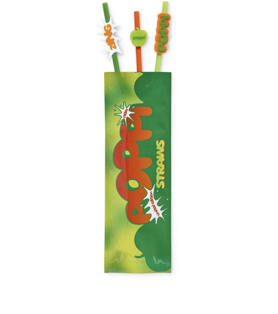 poppi Sour Apple Sweetheart Limited Edition 6 Pack Bundle With Poppi Straws Set