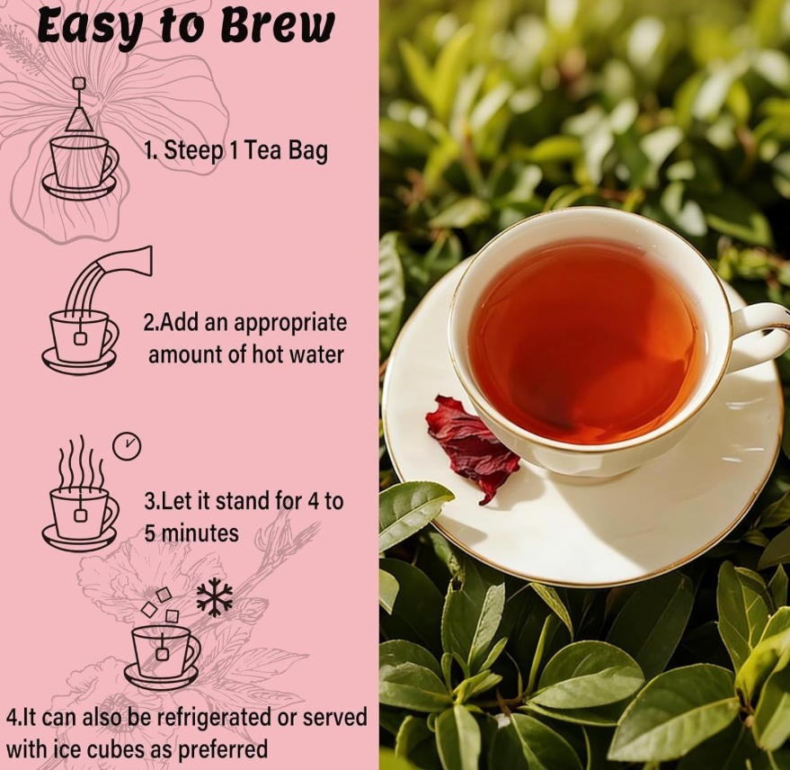 PiPi Tea Organic Hibiscus Tea Bags Herbal Tea Rich in Antioxi 30 Caffeine Free