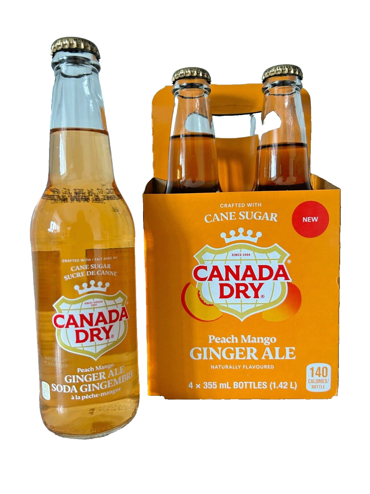 24 Bottles of Canada Dry Peach Mango Ginger Ale Soft Drink, 355ml Each Bottle