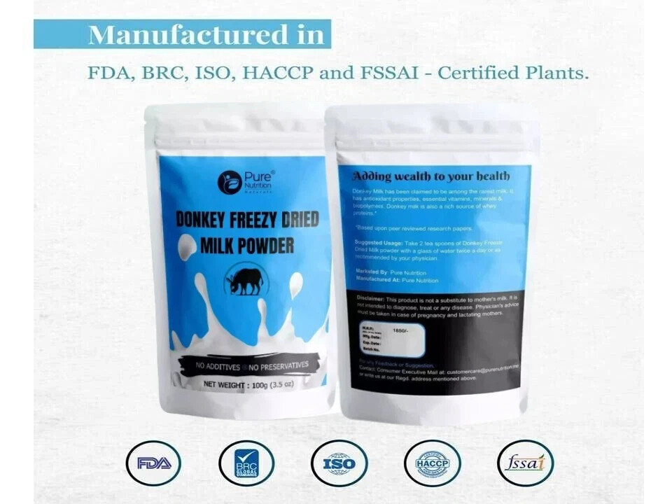 100% PURE NATURAL HERBS DONKEY MILK POWDER FREEZE DRIED 100 GM (3.5 Oz)