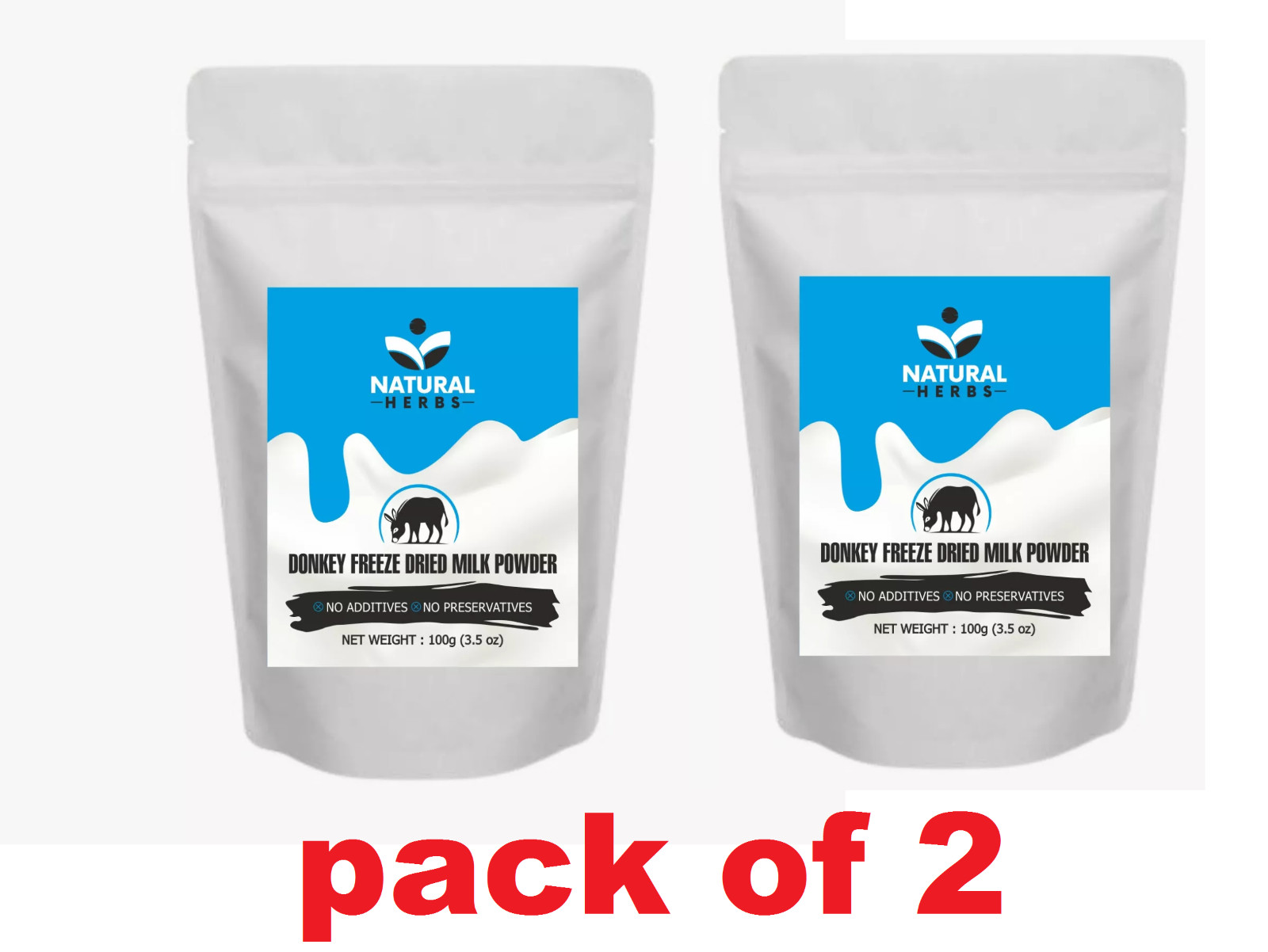 pack of 2 100% NATURAL HERBS DONKEY MILK POWDER FREEZE DRIED 100gm each