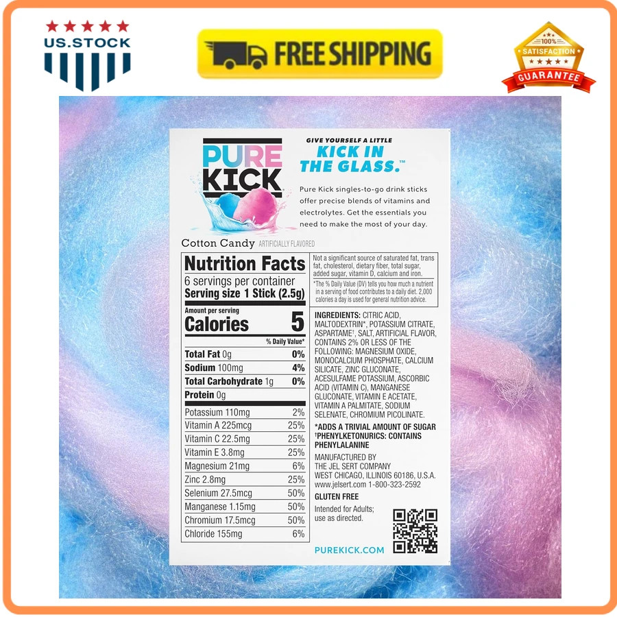 Pure Kick Hydration Drink Mix Singles To Go Cotton Candy 72 Packets