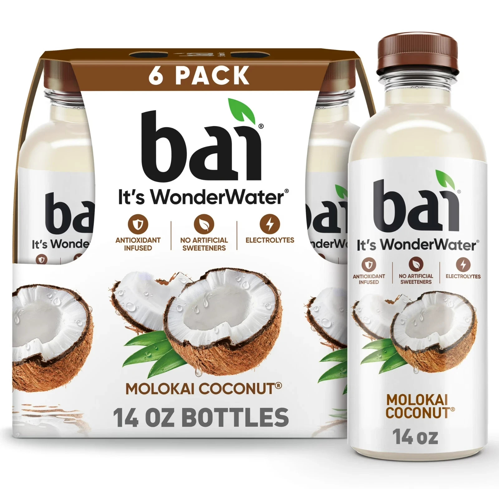 Bai Molokai Coconut Antioxidant Infused Water Beverage, 14 fl oz, 6 Pack BOTTLES