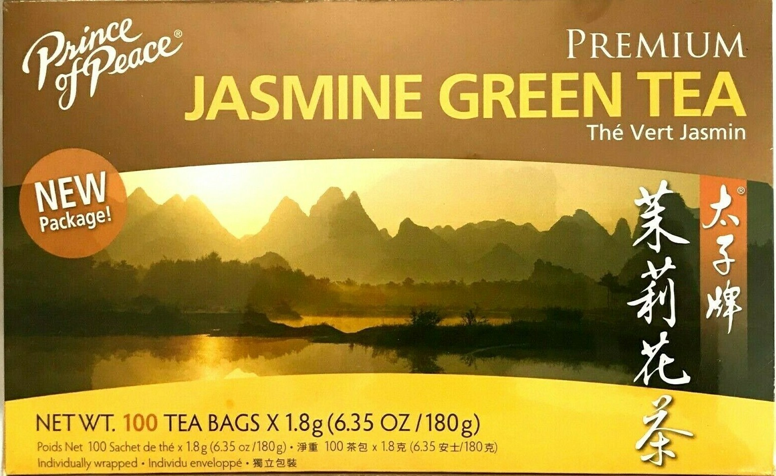 1 Box, Prince of Peace Premium Jasmine Green Tea 6.35Oz/180g – 100 Tea Bags