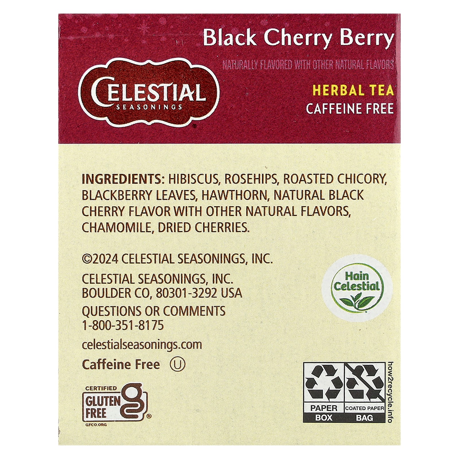Herbal Tea, Black Cherry Berry, Caffeine Free, 20 Tea Bags, 1.6 oz (45 g)