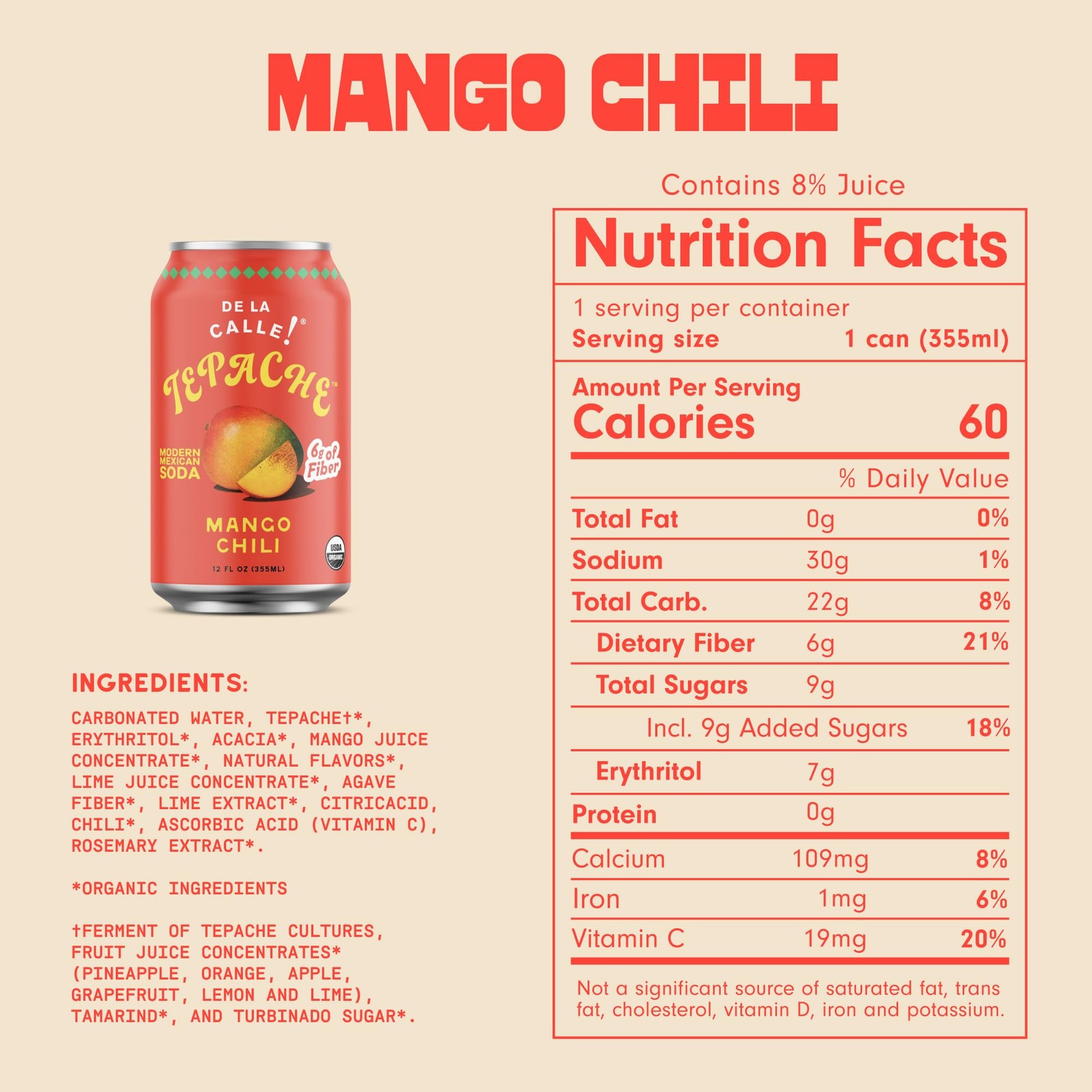 De La Calle Tepache – Mango Chili – Modern 12 Fl Oz (Pack of 12), Clear