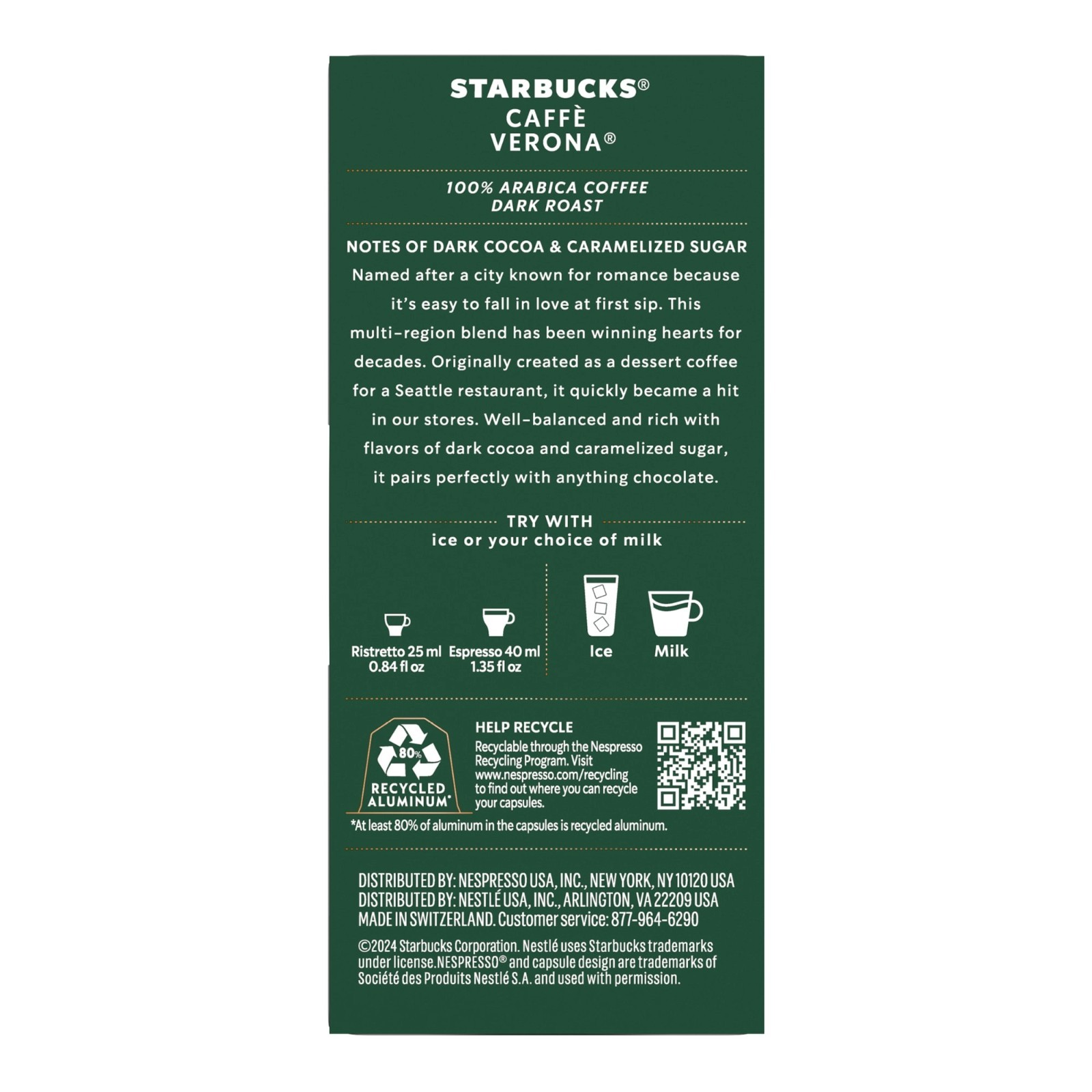 Starbucks By Nespresso Original Line, Caffè Verona, Dark Roast Nespresso Pods, 1
