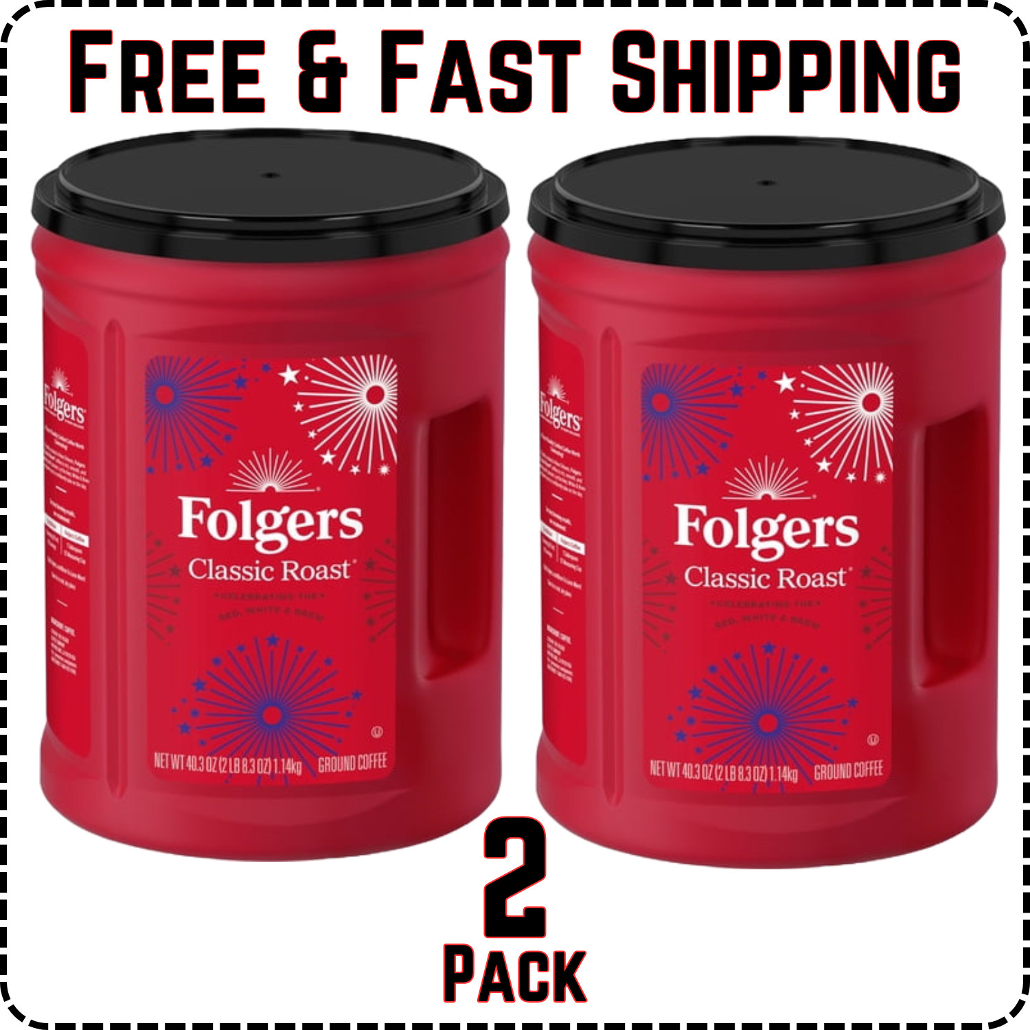 Folgers Classic Roast Ground Coffee Medium Roast 40.3 Oz Canister, 2 PACK
