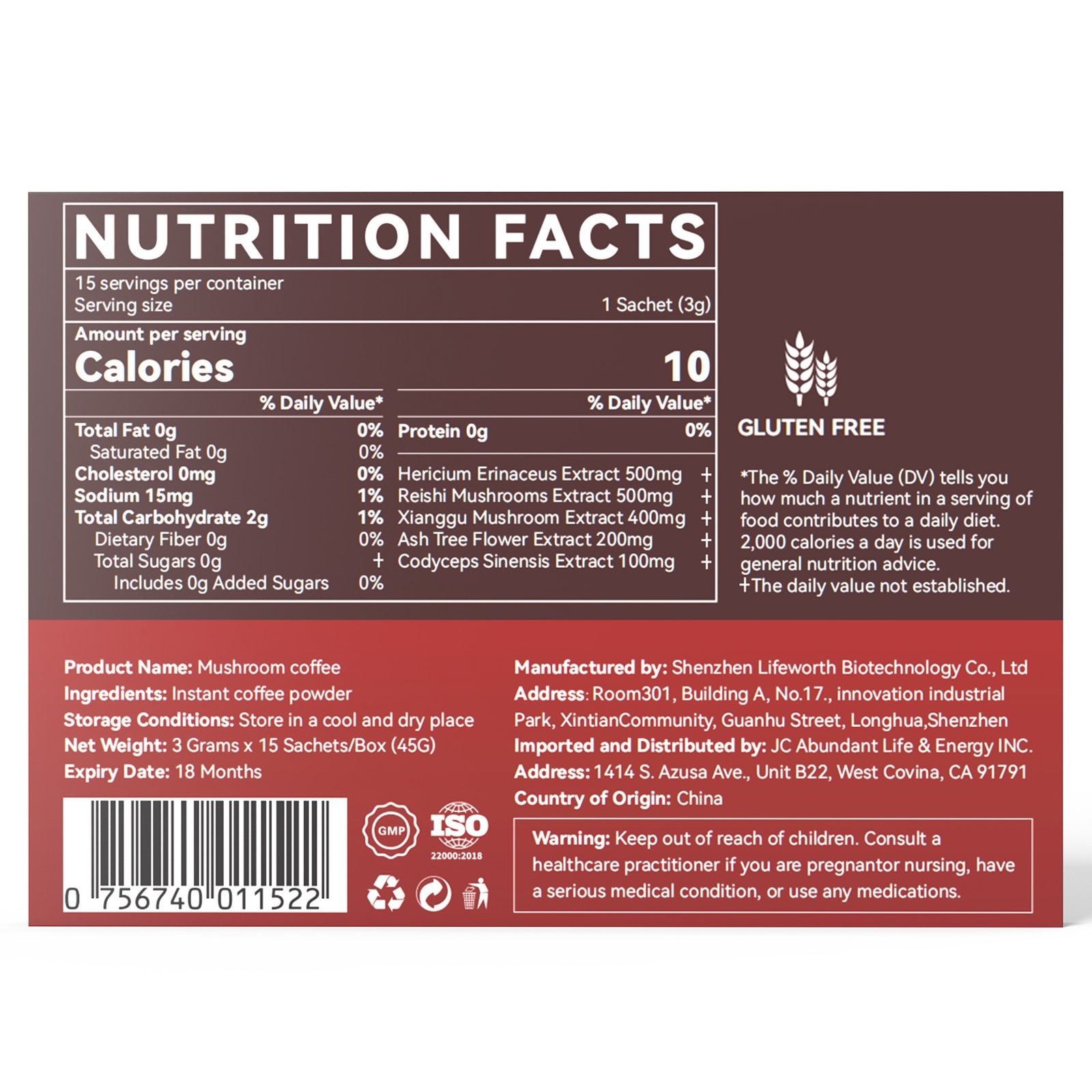 Organic Mushroom Coffee – Coffee for Better Energy – 30 Sachets US Free Shipping